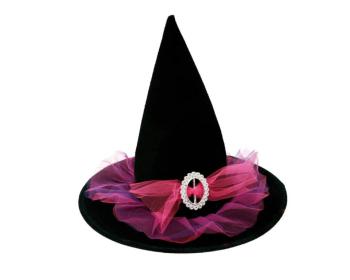 Chapéu de Bruxa com Tule Rosa