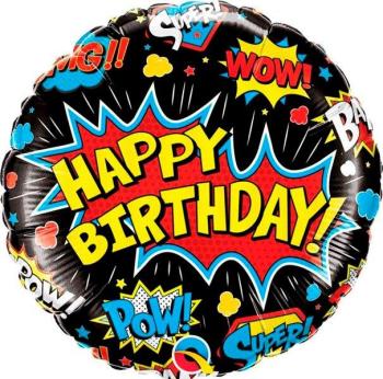 Foil Balloon 18" Happy Birthday Super Hero Black Qualatex