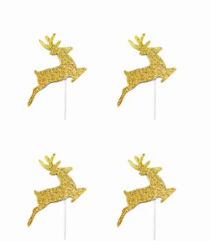 Gold Reindeer CupCake Toppers with Glitter