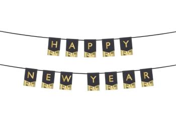 Black Happy New Year Flags Wreath PartyDeco