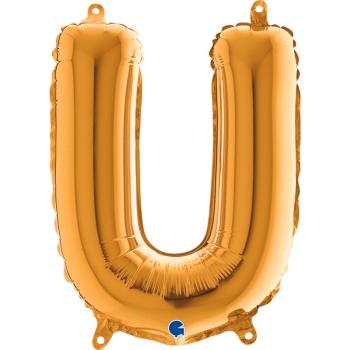14" Letter U Foil Balloon - Gold
