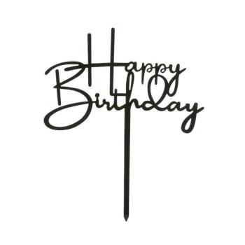 Happy Birthday Black Script Cake Topper deKora