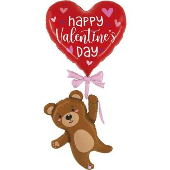 69" Happy Valentine´s Day Foil Balloon with Teddy Bear