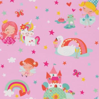 Fairy and Princess Wrapping Paper Roll - Pink Background XiZ Party Supplies