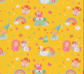 Fairy and Princess Wrapping Paper Roll - Yellow Background XiZ Party Supplies