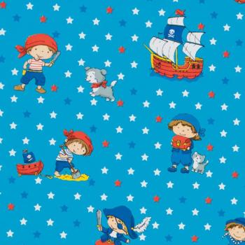Pirate World Wrapping Paper Roll - Blue Background