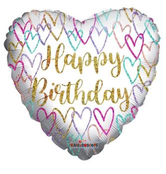 Foil Balloon 18" Happy Birthday Holographic Hearts Kaleidoscope