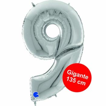 64" Giant Foil Balloon nº 9 - Silver Grabo