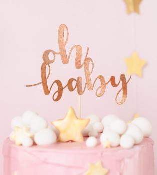 Oh Baby Script Rose Gold Cake Topper PartyDeco