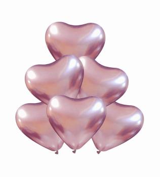 6 Balões Coração 30cm Cromados - Rosa