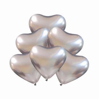 25 Balões Coração 30cm Cromados - Prata