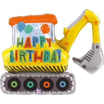 Foil Balloon 31" Happy Birthday Backhoe Loader