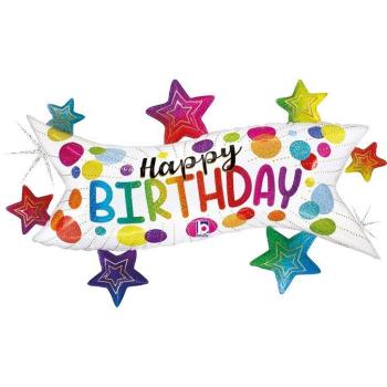 Foil Balloon 37" Happy Birthday Banner with Stars Grabo