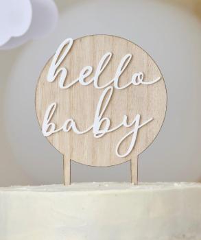 Hello Baby Round Wooden Cake Topper GingerRay
