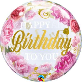 Bubble 22" Happy Birthday to You Peonies Qualatex