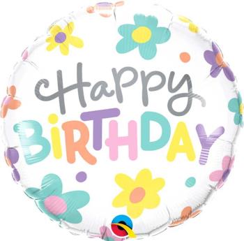 Balão Foil 18" Happy Birthday Margaridas Coloridas