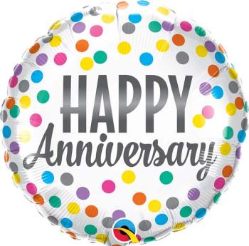 18" Happy Anniversary Polka Dot Foil Balloon Qualatex