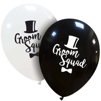 6 12" balloons Groom Squad print