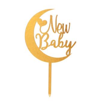 Topo de Bolo New Baby Dourado com Lua deKora