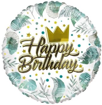 18" Happy Birthday Crown Foil Balloon