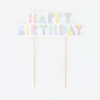 Topo de Bolo Happy Birthday Pastel