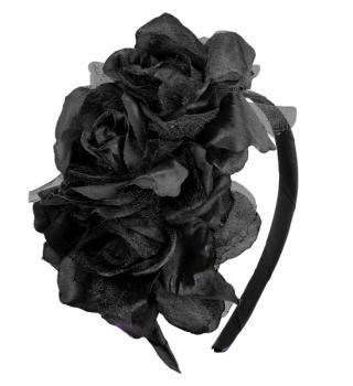 Shiny Black Roses Headband