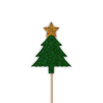 Green Christmas Tree CupCake Toppers with Glitter Anniversary House