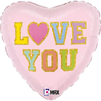 18" Love You Patch Heart Foil Balloon