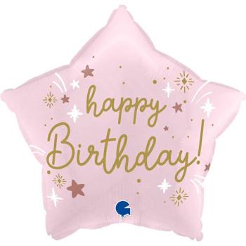 Balão Foil 18" Estrela Happy Birthday Rosa Grabo