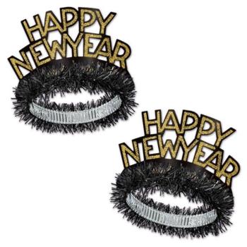 Happy New Year Prestige Black and Gold Tiara Beistle