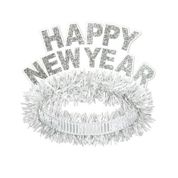 Tiara Happy New Year Prestige Branca e Prata Beistle