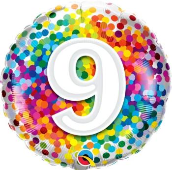 Foil Balloon 18" 9 Years Rainbow Confetti Qualatex