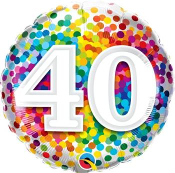 Foil Balloon 18" 40 Years Rainbow Confetti Qualatex
