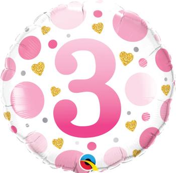 Balão Foil 18" 3ª Aniversário Rosa Qualatex