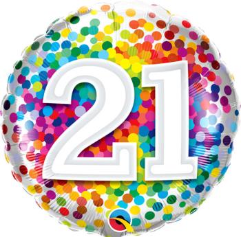 Foil Balloon 18" 21 Years Rainbow Confetti