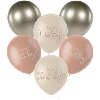6 Balões Happy Birthday Creme Rosa