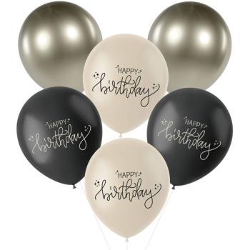 6 Balões Happy Birthday Creme Preto
