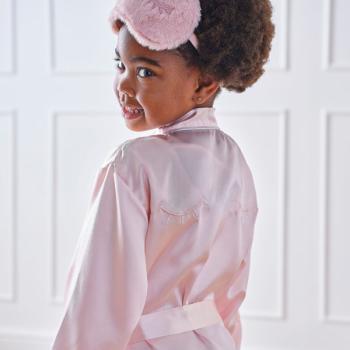 Pink Satin Embroidered Dressing Gown - 7-9yrs GingerRay