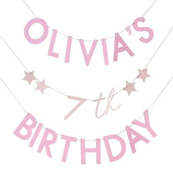 Customisable Name & Age Pink Birthday Bunting GingerRay