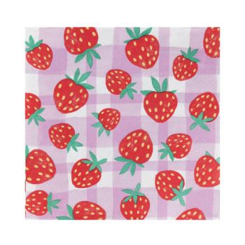 Mellow Strawberry Lilac Gingham Paper Napkin
