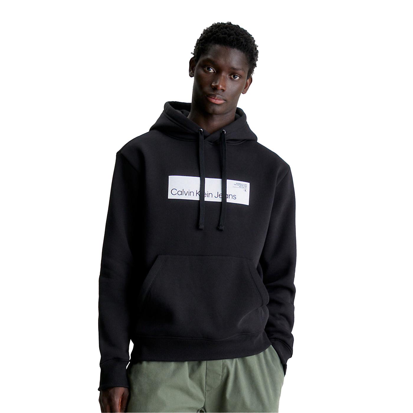 Sweatshirt Calvin Klein Jeans Hyper Real Box Logo Hoodie Black for Man, J30J324106BEH