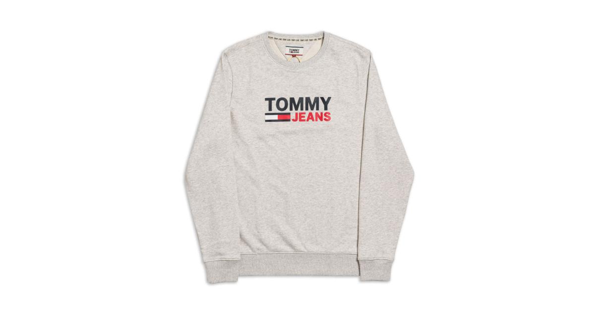Tommy jeans front logo crew neck sweat in grey shop
