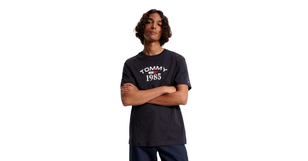 T Curved CamaragrancanariaShops Hilfiger Man Shirt for JEANS logo Tee Tommy Classic 1985 | TOMMY circular embroidered | Blue - DM0DM16842DW5 - RWB