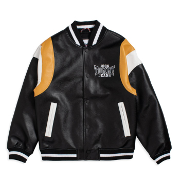 Relaxed Faux Leather Letterman Jacket